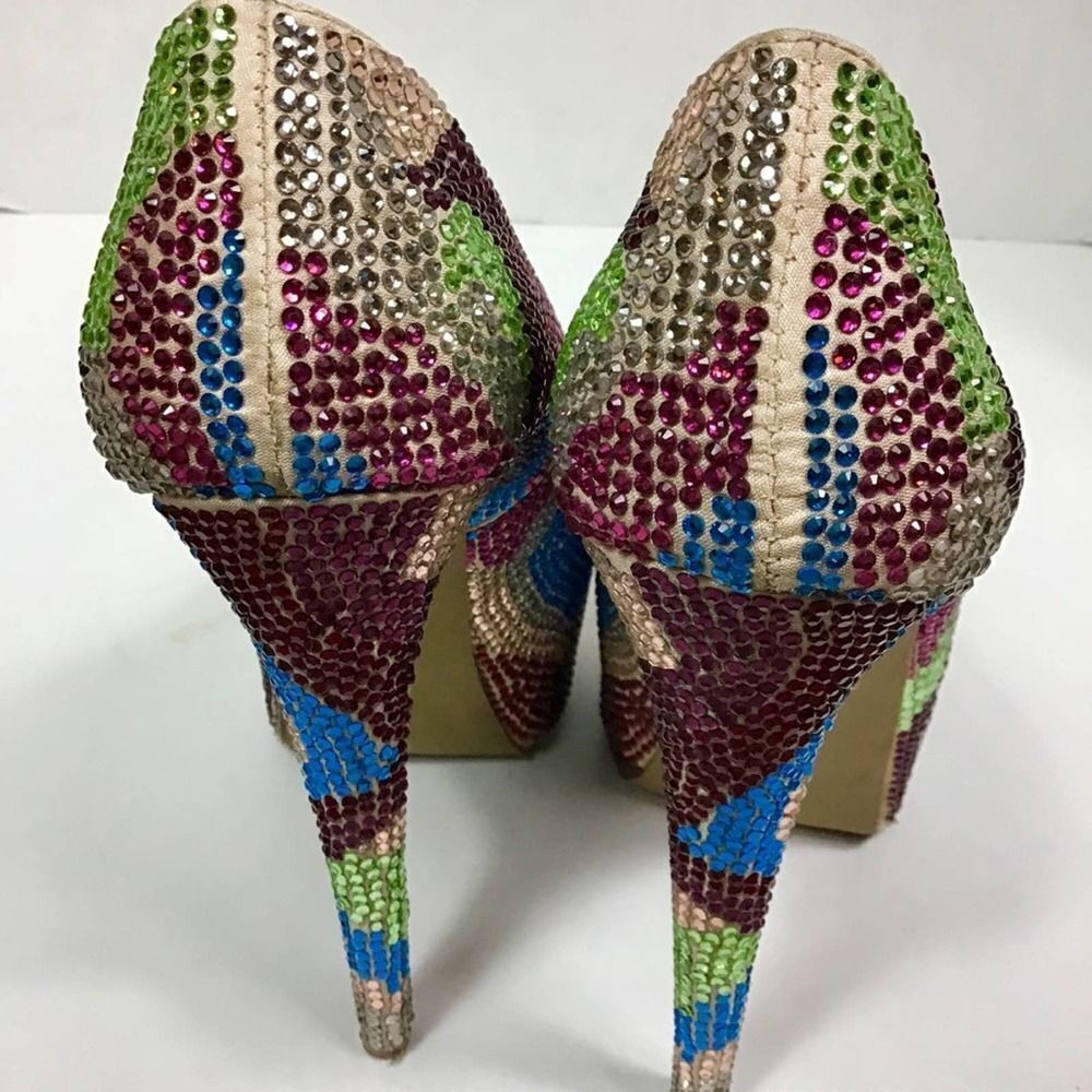 đ Steve Madden Multi Color Rhinestone heelsđ SZâ8 - Picture 7 of 8